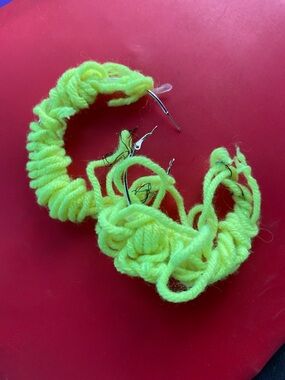 Neon Yellow Handcrafted Yarn Hoop Earrings